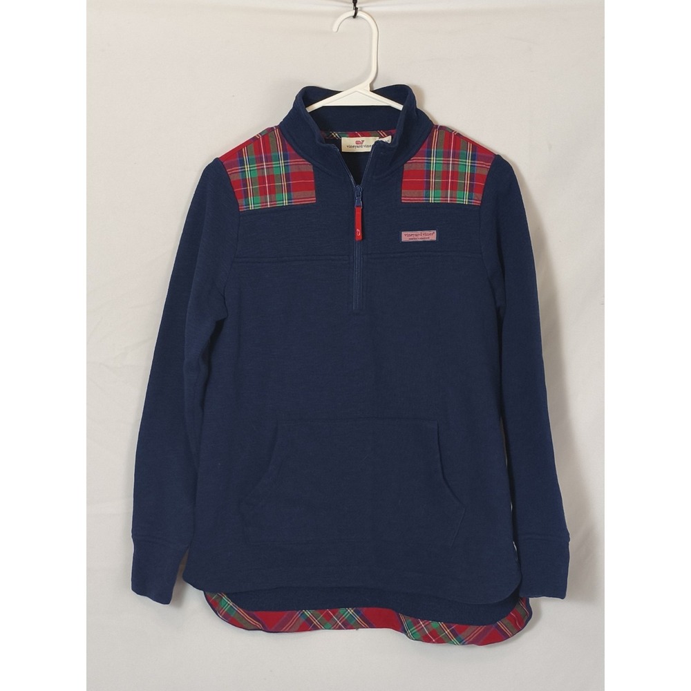 Vineyard Vines Navy Classic Jolly Plaid Quarter Zip Pullover Women's XXS